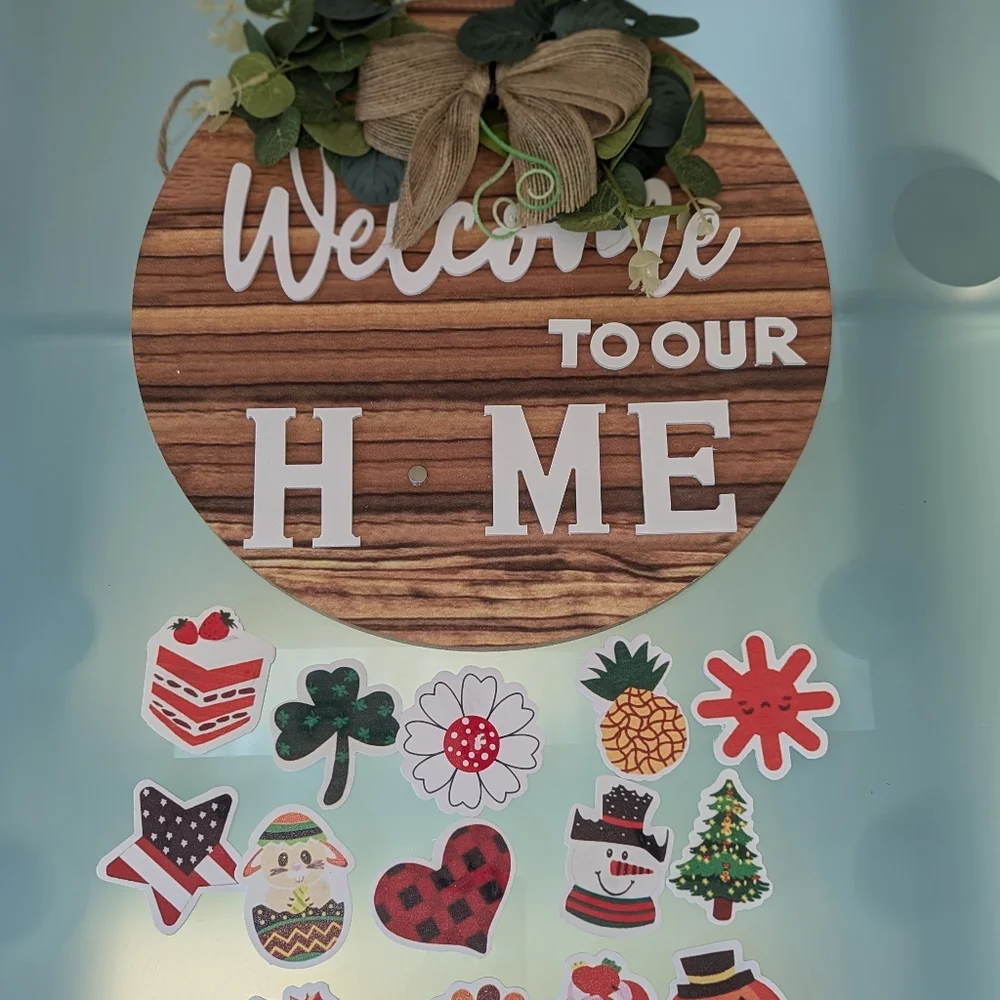 Welcome Sign for Front Door, Seasonal Wreath with Interchangeable Magnets
